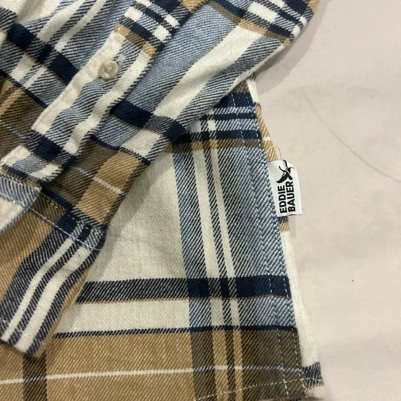 Eddie Bauer Men's Fall Casual Plaid Shirt - Blue, Brown, and White - Picture 3 of 3